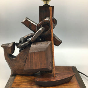 wooden anchor, part of a vintage lamp 