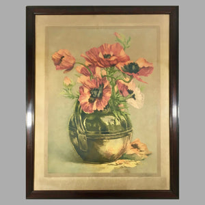 Antique Aquatint Print of Red Poppies by Gustave Fraipont Lithograph Antique 
