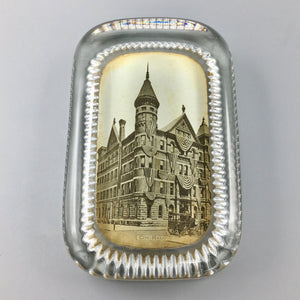 Antique Glass Paperweight with Photograph of City Hall Paperweight Antique 