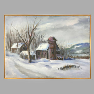 Antique Oil Painting of a Winter Scene by Laudat Painting Antique 