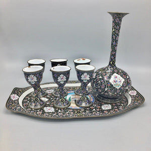 Antique Persian Minakari Barware Set Enamel on Copper Barware Antique 