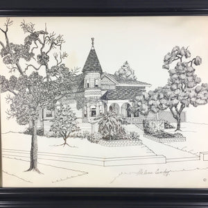 Artwork of a House by Helene Cundey Etching Vintage 