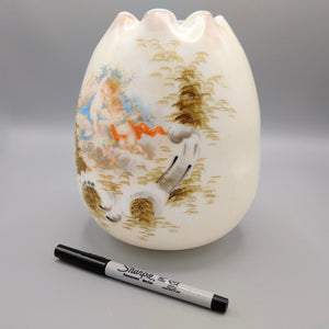 Bohemian Satin Milk Glass Vase Egg Shaped late 1800s Vase Antique 