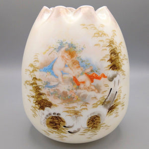 Bohemian Satin Milk Glass Vase Egg Shaped late 1800s Vase Antique 