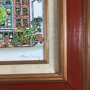 Cartoon Painting of New York Second Avenue by Max Irving Painting Vintage 