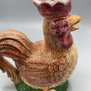 Ceramic Set of Rooster Pitcher and Pot Shaped as Eggs Basket Kitchenware Block Farm Decor 