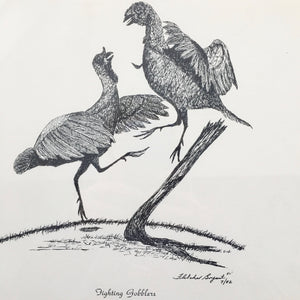 Fletcher Bryant Limited Edition Print of Fighting Turkeys 1954 Print Vintage 
