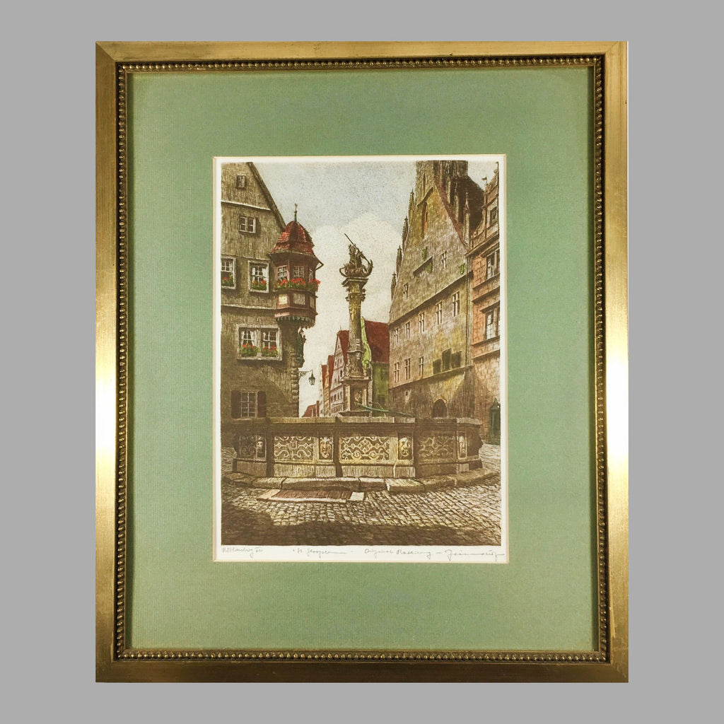Hand Colored Etching of Rothenburg by Ernst Geissendorfer – Avant