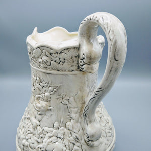 Italian Ceramic Jug with Dimensional Battle Scene Jug Vintage 