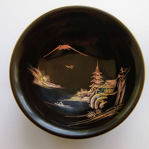 Japanese Hand-Painted Black Lacquerware Small Bowl Bowl Vintage 