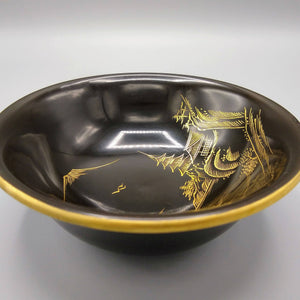 Japanese Hand-Painted Black Lacquerware Small Bowl Bowl Vintage 