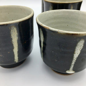 Japanese Kyoto Pottery Set of 5 Chawan Tea Bowls Cup Vintage 