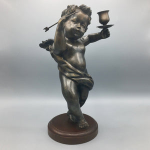 Large Antique Bronze Cherub with Arrow and Candleholder Statue Antique 