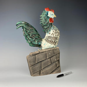 Large Italian Majolica Ceramic Rooster Figurine Vintage 