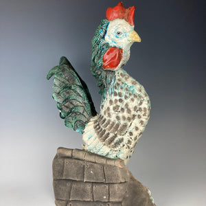 Large Italian Majolica Ceramic Rooster Figurine Vintage 