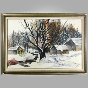 Large Painting of Winter Scene by Fred Trimble 1987 Painting Vintage 