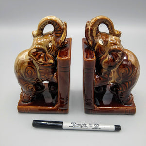 Mid Century Elephant Bookends Glazed Ceramic Bookend Vintage 