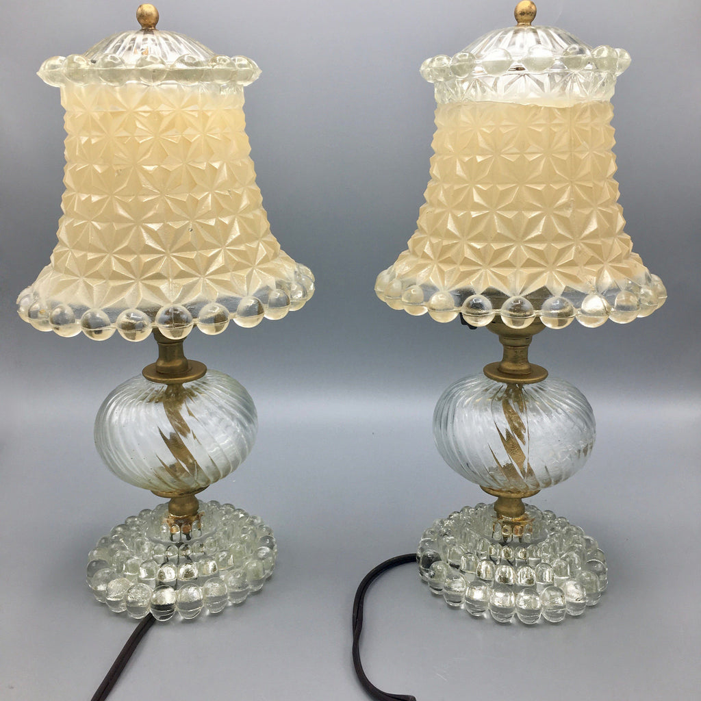 Pair of Vintage Lamps by Leviton Hobnail and Patterned Glass