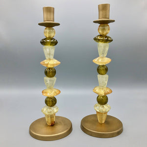 Pair of Vintage Candleholders Italian Hand Blown Glass Candlestick Vintage 