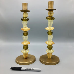 Pair of Vintage Candleholders Italian Hand Blown Glass Candlestick Vintage 