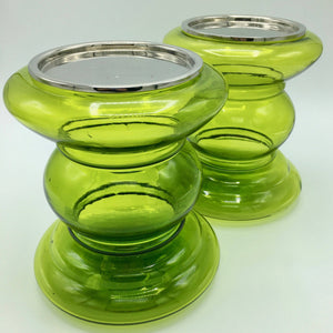 Pair of Vintage Green Glass Candleholders Candlestick Vintage 