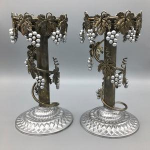 Pair of Vintage Metal Candleholders with Grape Vine Ornament Candlestick Vintage 