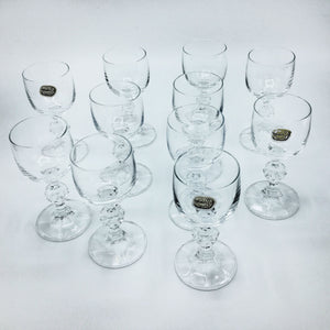 Set of 10 Bohemian Crystal Liquor Glasses with Ball Stems Barware Vintage 