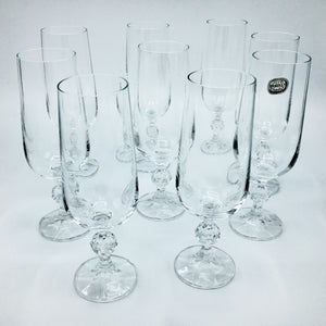 Set of 8 Bohemian Crystal Champagne Flutes with Ball Stems Barware Vintage 