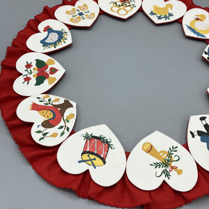 Vintage Christmas Holiday Wreath Folk Art 12 Hand Painted Hearts Wreath Handmade 