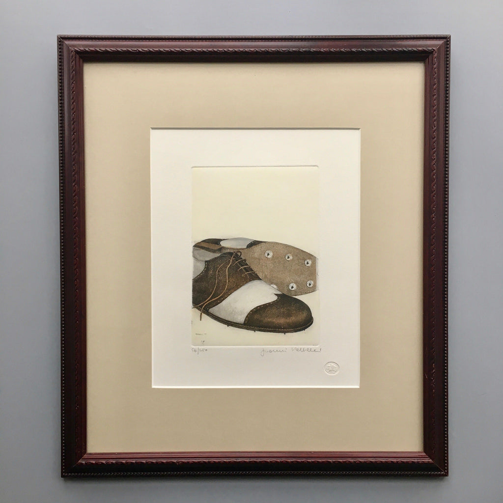 Vintage Hand Colored Etching of Golf Shoes by Gianni Raffaelli Avant