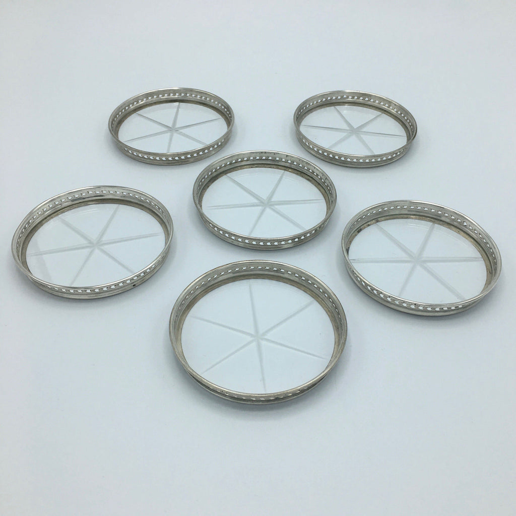 Silver and glass coasters on sale