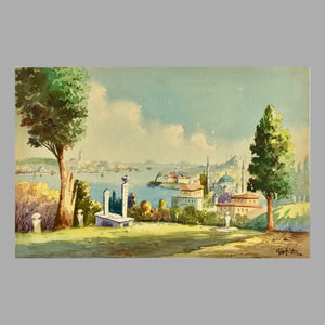 Watercolor Painting of Istanbul by Vahit Armağan 1930s Painting Vintage 