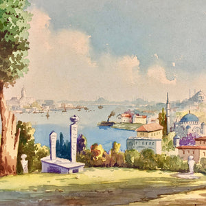 Watercolor Painting of Istanbul by Vahit Armağan 1930s Painting Vintage 