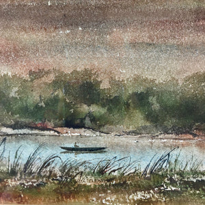 Watercolor Painting of Riverscape by Rudolph Ohrning Painting Vintage 