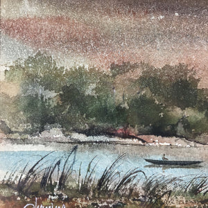 Watercolor Painting of Riverscape by Rudolph Ohrning Painting Vintage 