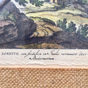 18th Century Pieter Schenk Engraving of Italian Town Loreto Engraving Antique 