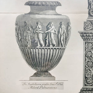 19th Century Print of Giovanni Piranesi Engraving Three Vases Engraving Antique 