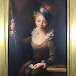 19th Century Victorian Portrait Painting of Young Lady Painting Antique 