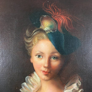 19th Century Victorian Portrait Painting of Young Lady Painting Antique 