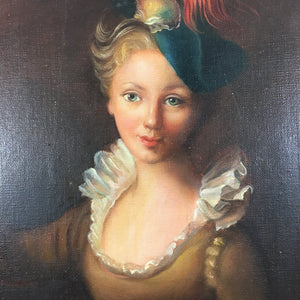 19th Century Victorian Portrait Painting of Young Lady Painting Antique 