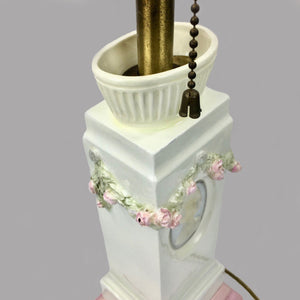 Antique French Lamp White and Pink Ceramic with Cameo Lamp Vintage 