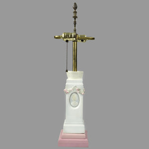 Antique French Lamp White and Pink Ceramic with Cameo Lamp Vintage 