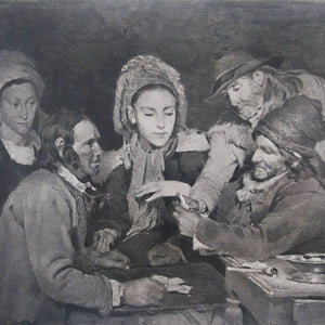 Antique George Barrie Engraving of Robert Wylie's Painting 'Card Players in Brittany' Engraving Antique 