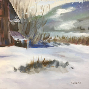 Antique Oil Painting of a Winter Scene by Laudat Painting Antique 