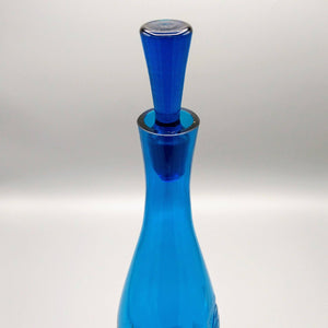 Cobalt Blue Etched Glass Decanter Decanter Vintage 