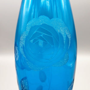 Cobalt Blue Etched Glass Decanter Decanter Vintage 
