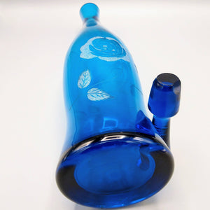 Cobalt Blue Etched Glass Decanter Decanter Vintage 