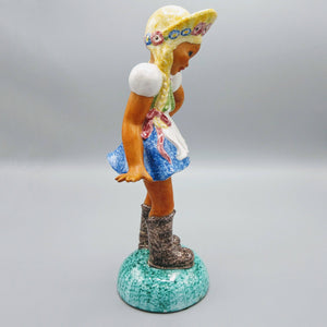 Italian Majolica Girl and Boy Glazed Ceramic Figurines Figurine Vintage 