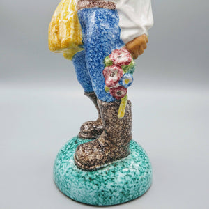 Italian Majolica Girl and Boy Glazed Ceramic Figurines Figurine Vintage 