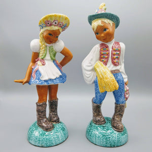 Italian Majolica Girl and Boy Glazed Ceramic Figurines Figurine Vintage 